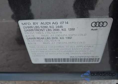 2015 Audi Q5 2.0T Premium из США, поврежденный, VIN WA1LFAFP2FA018020